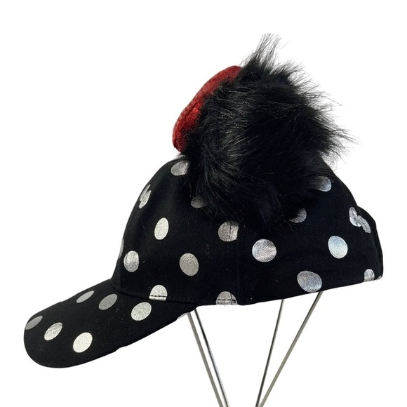 Disney Minnie Mouse Polka Dot Pom Pom Black Baseball Cap with red bow - Picture 5 of 5